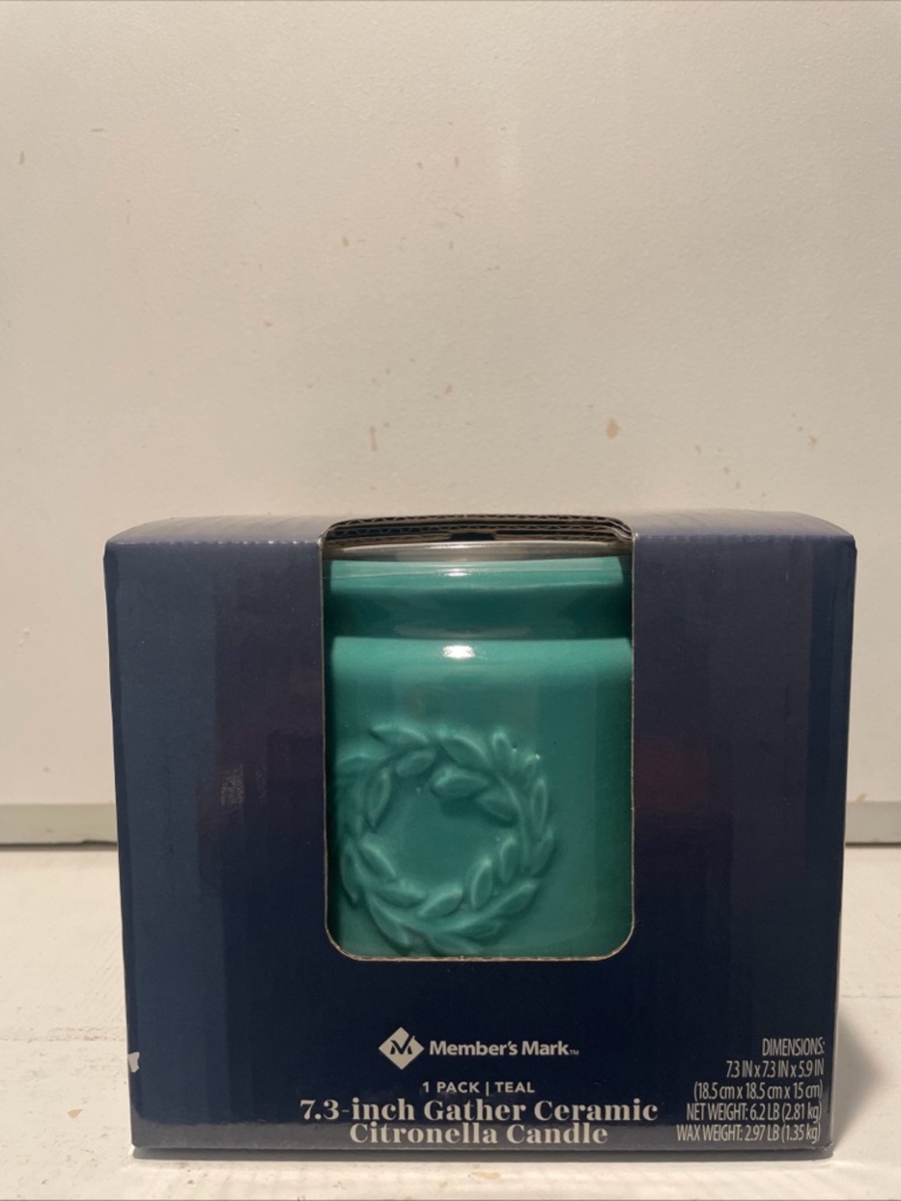 NWT Member's Mark Teal 7.3-inch Gather Ceramic Citronella Candle